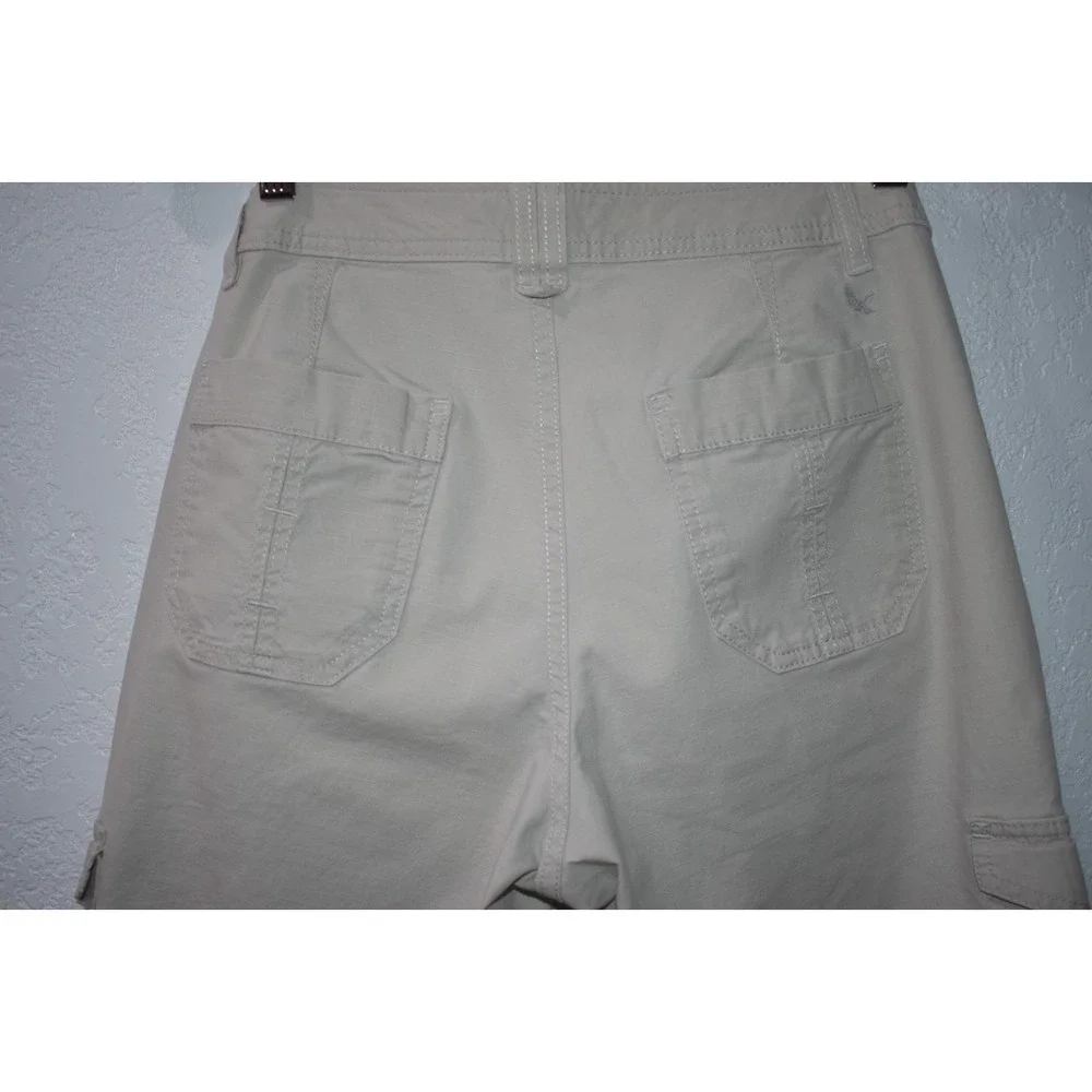 Eddie Bauer Womens 4 Khaki Cargo Capri Pants Drawstring Cuffs Stretch Cotton - Picture 3 of 16